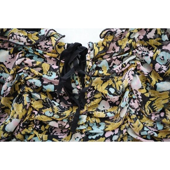 Free People OB1085105 Women's Sz XS Black Combo Floral Mabel Printed Blouse - Picture 3 of 6